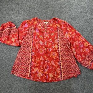 LIVERPOOL Red Floral Button-Front Blouse